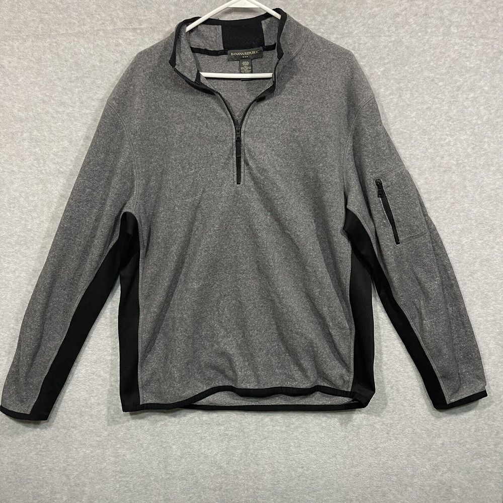 Banana Republic Shirt Men Large Grey Long Sleeve Mock Neck Pullover 1/4 Zip‎